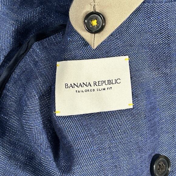 Banana Republic Linen Blazer Blue Double Breasted Slim Size 40R NWT - Picture 5 of 6